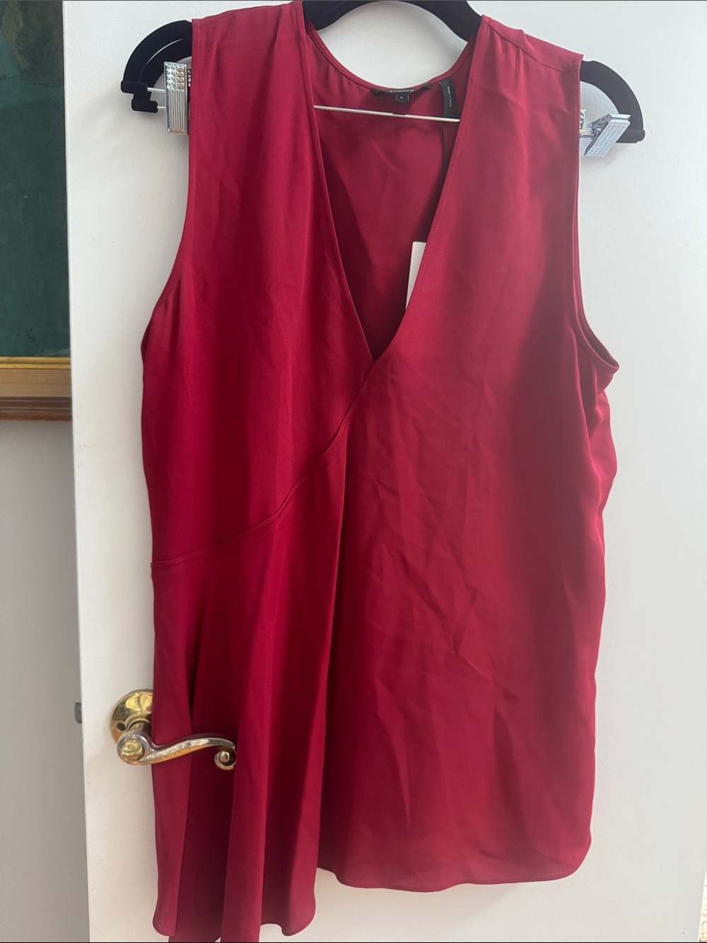 Theory Sleeveless Deep V-Neck Camisole in Ruby Red